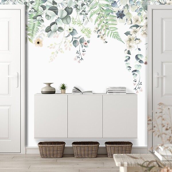 99DECO - Papier peint panoramique - Flowers in Rain - Multicolore - intissé : 150g/m² - 7 lés : 336x270cm - large