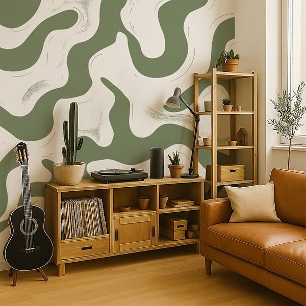 99DECO - Papier peint panoramique - Méandre - Vert - intissé : 150g/m² - 7 lés : 336x270cm - large