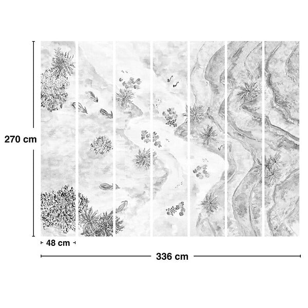 99DECO - Papier peint panoramique - Rivière - Noir et Blanc - intissé : 150g/m² - 7 lés : 336x270cm - large