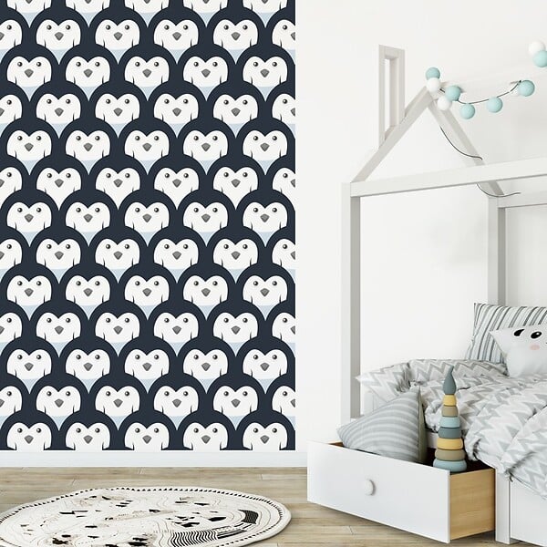 99DECO - Papier peint panoramique - Pingouins - Noir - intissé : 150g/m² - 3 lés : 144x270cm - large