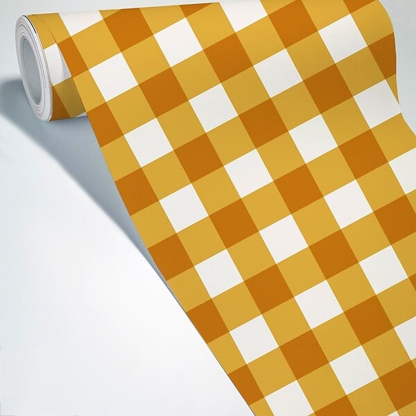 99DECO - Papier peint raccordable - Vichy - Orange - intissé : 150g/m² - 4 lés : 192x270cm - large