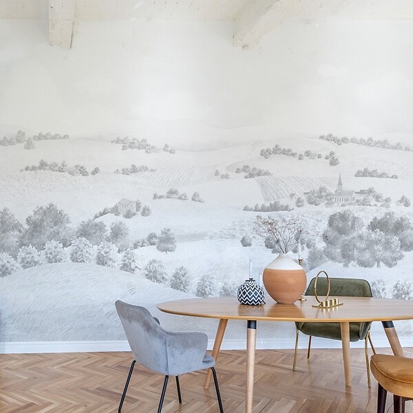99DECO - Papier peint panoramique - Campagne - Noir - intissé : 150g/m² - 7 lés : 336x270cm - large