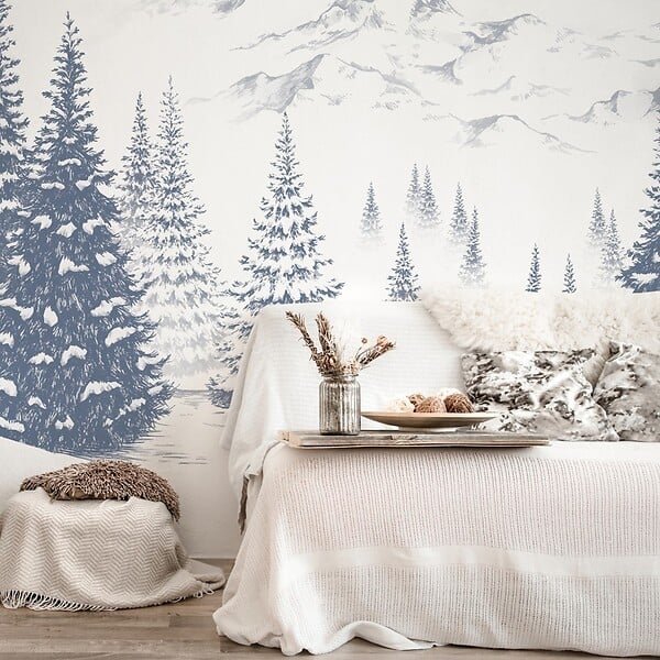 99DECO - Papier peint panoramique - Montagne - Bleu - intissé : 150g/m² - 9 lés : 432x270cm - large