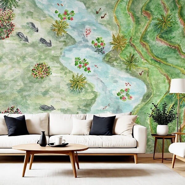 99DECO - Papier peint panoramique - Rivière - Aquarelle - intissé : 150g/m² - 7 lés : 336x270cm - large