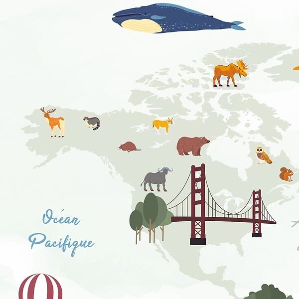 99DECO - Papier peint panoramique - World map - Vert - intissé : 150g/m² - 7 lés : 336x270cm - large
