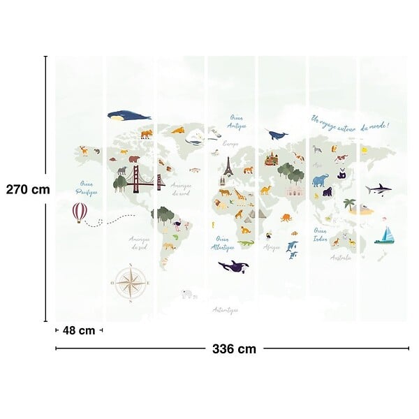99DECO - Papier peint panoramique - World map - Vert - intissé : 150g/m² - 7 lés : 336x270cm - large