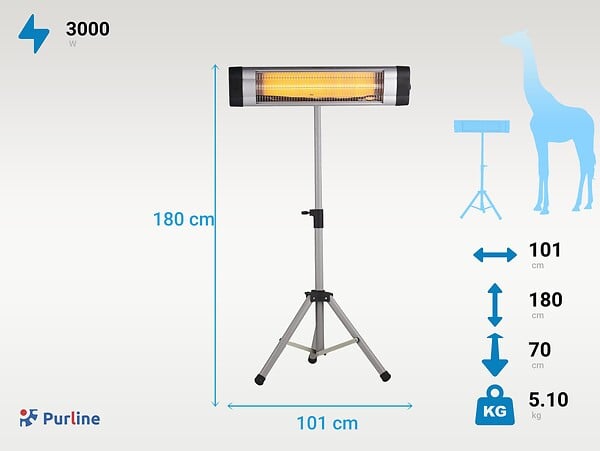 PURLINE - Chauffage halogène 3000W pour une utilisation intérieure ou extérieure - large