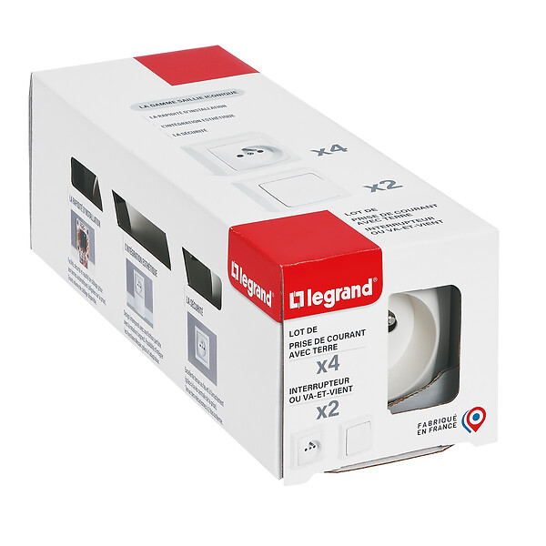LEGRAND - Lot interrupteurs et prises 2P+T Les Apparents Blanc Saillie - large