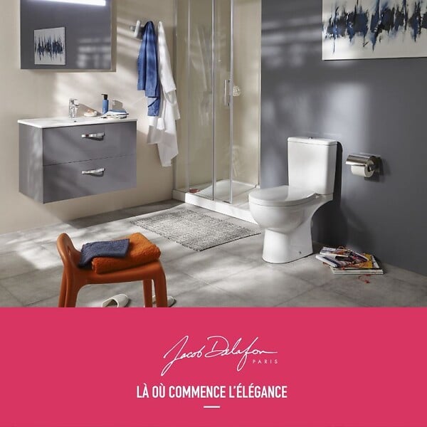 JACOB DELAFON - WC à poser sans bride sortie horizontale Patio avec abattant standard - large