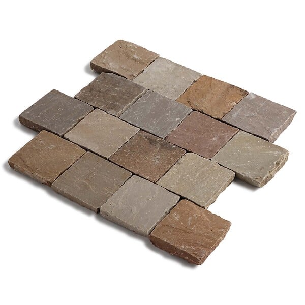 RO'MA NATURE - Pavé Grès Kandla Multicolore 14x14x2-2,5 cm (vendu au m² - 42 pavés/m²) - large