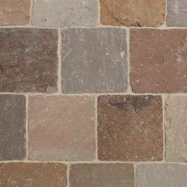 RO'MA NATURE - Pavé Grès Kandla Multicolore 14x14x5-7 cm (vendu au m² - 42 pavés/m²) - large
