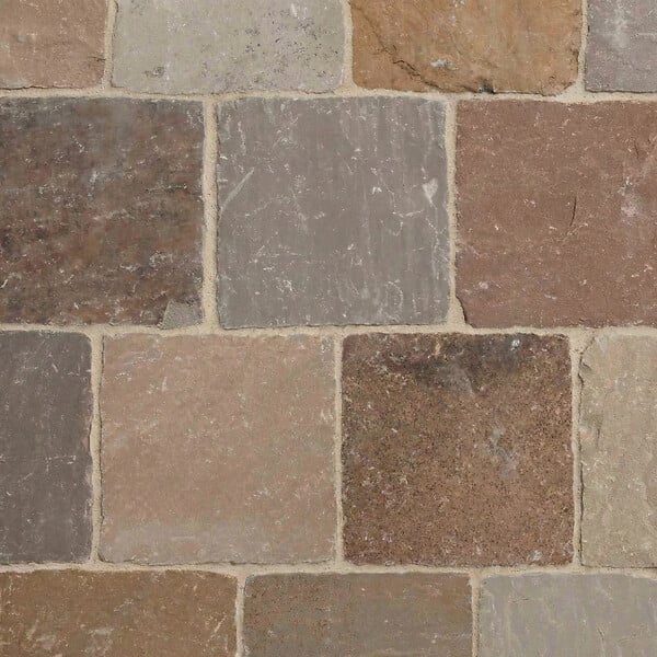 RO'MA NATURE - Pavé Grès Kandla Multicolore 14x14x3-5 cm (vendu au m² - 42 pavés/m²) - large