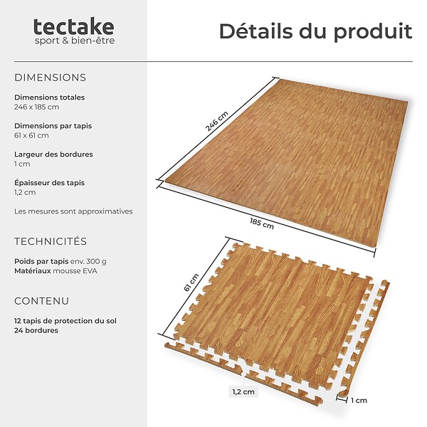 TECTAKE - Ensemble de 12 Dalles Carrées EVA - Tapis de sol, Sport imprimé bois - large