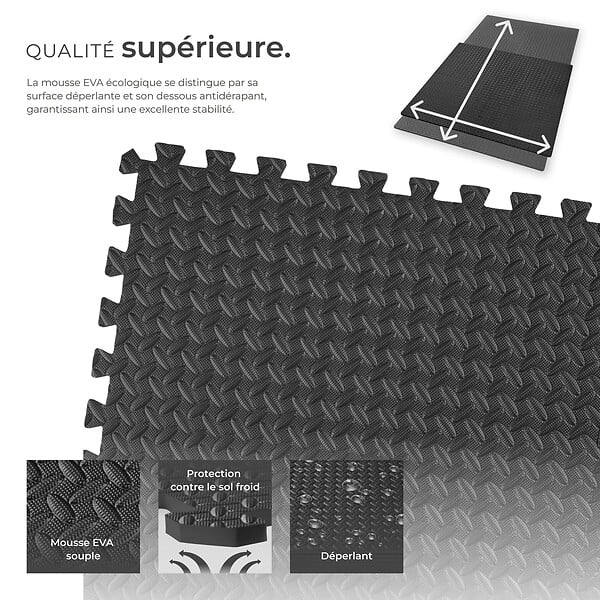 TECTAKE - Ensemble de 24 dalles carrées EVA - Tapis de sol et de sport noir - large