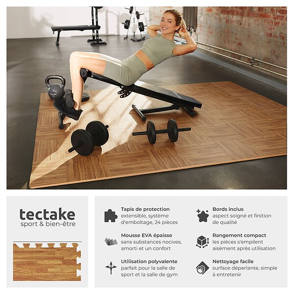 TECTAKE - Ensemble de 24 dalles carrées EVA - Tapis de sol et de sport imprimé bois - large