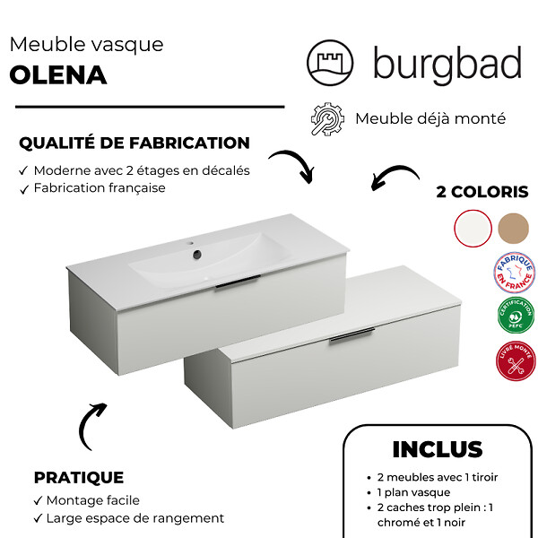 BURGBAD - Meuble salle de bain salle de bain vasque BURGBAD Olena en décalé blanc brillant 120 cm - large