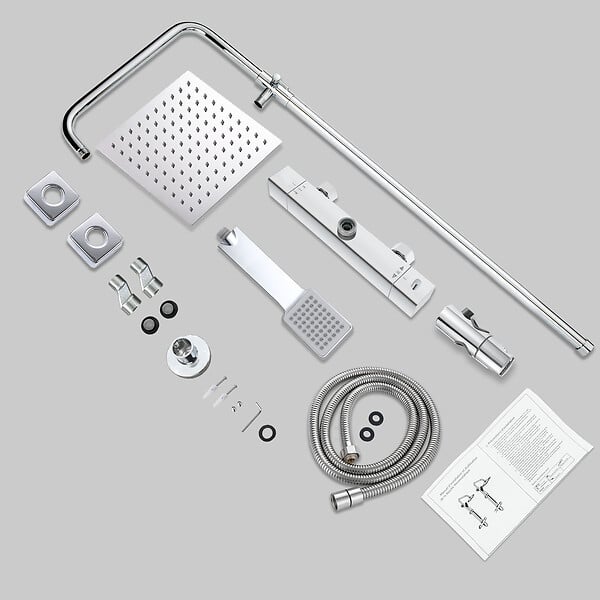 AICA SANITAIRE - AICA Colonne de douche thermostatique chromée, avec douche de tête carrée et douchette  réglable en hauteur, ensemble de douche en acier inoxydable pour douches de plain-pied - large
