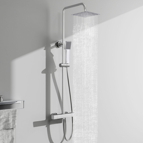 AICA SANITAIRE - AICA colonne de douche thermostatique en laiton, douche de tête carrée 20X20CM, 1 jet - large