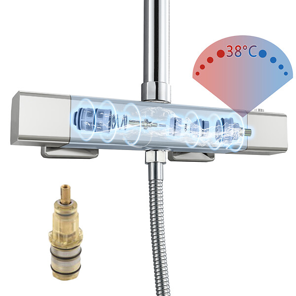 AICA SANITAIRE - AICA colonne de douche thermostatique en laiton, douche de tête carrée 20X20CM, 1 jet - large