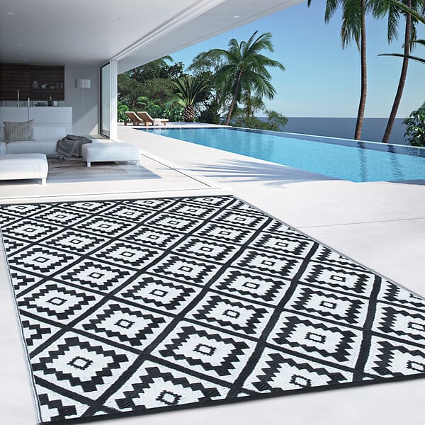 ID MARKET - Tapis extérieur BAHAMAS noir 270 x 470 CM - large