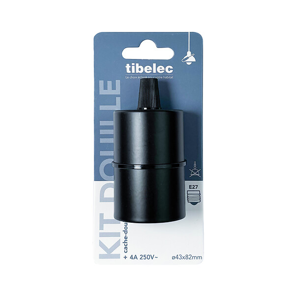 TIBELEC - Douille E27 avec cache-douille métal Noir 60W - large