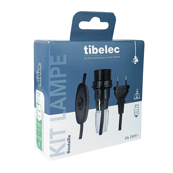 TIBELEC - Kit adaptateur bouteille E14 - Noir - Plastique - large