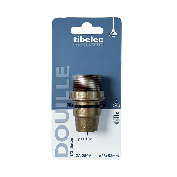 TIBELEC - Douille E14 isolée demi filetée bague 35mm or - large