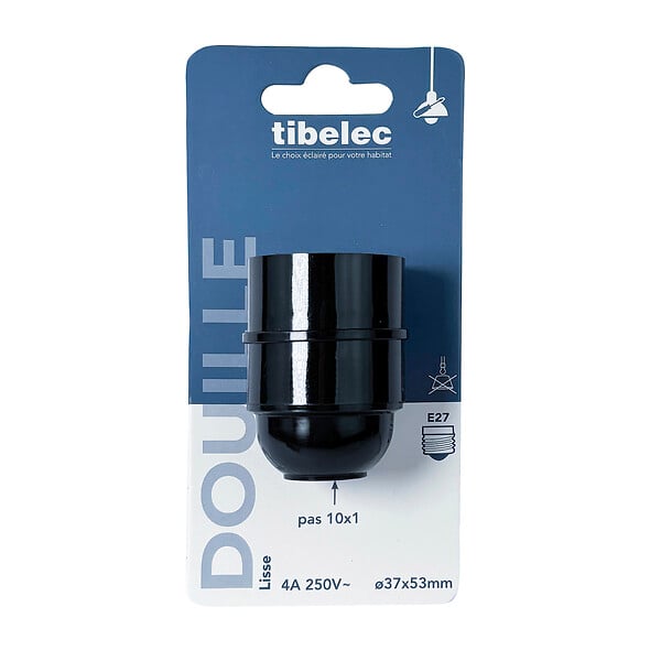 TIBELEC - Douille E27 isolée lisse culot femelle 10 1 noir - large