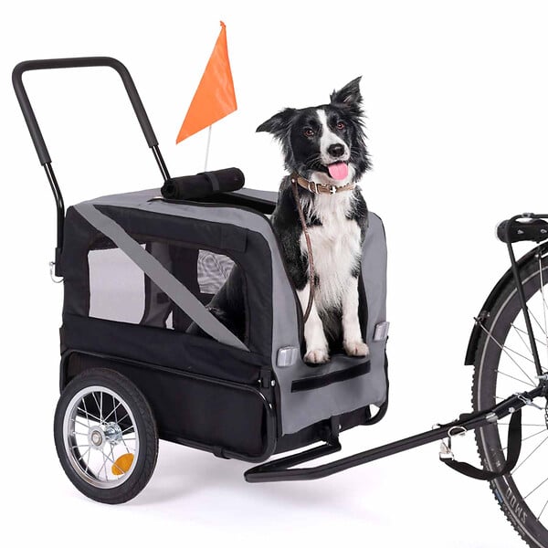 ID MARKET - Remorque à vélo pour chien TILLY avec réflecteurs 128 x 52 x 102 cm pour animaux de compagnie - large