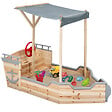 ID MARKET - Bac à sable WORLD bois bateau de pirate avec banc coffre et toit gris - vignette