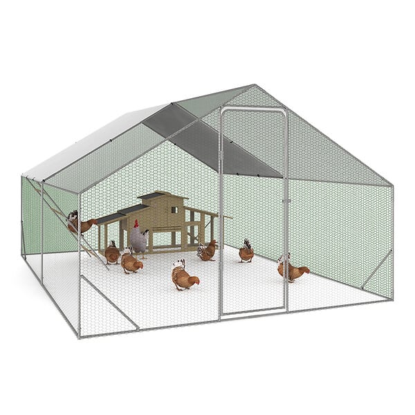 ID MARKET - Enclos poulailler 12 m² 4x3 M avec grand perchoir 4 niveaux en bois acier galvanisé - large