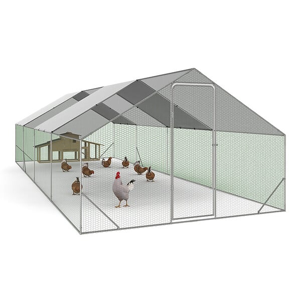 ID MARKET - Enclos poulailler 24 m² parc grillagé 8x3 M acier galvanisé - large