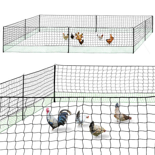ID MARKET - Kit clôture filet à poules 24 M avec porte 9 piquets double pointe - large