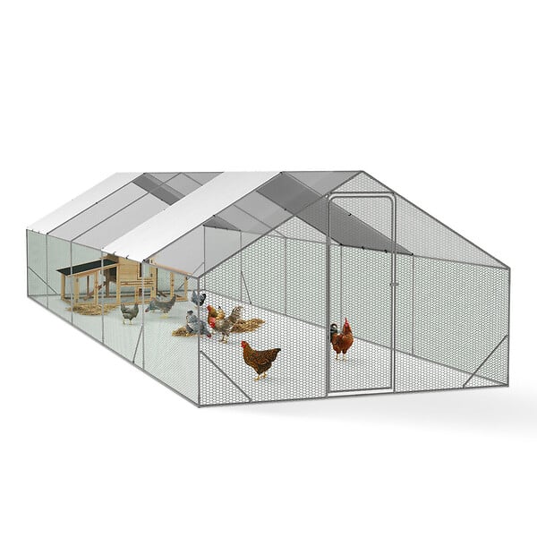 ID MARKET - Enclos poulailler 30m² parc grillagé 10 x 3 M acier galvanisé - large