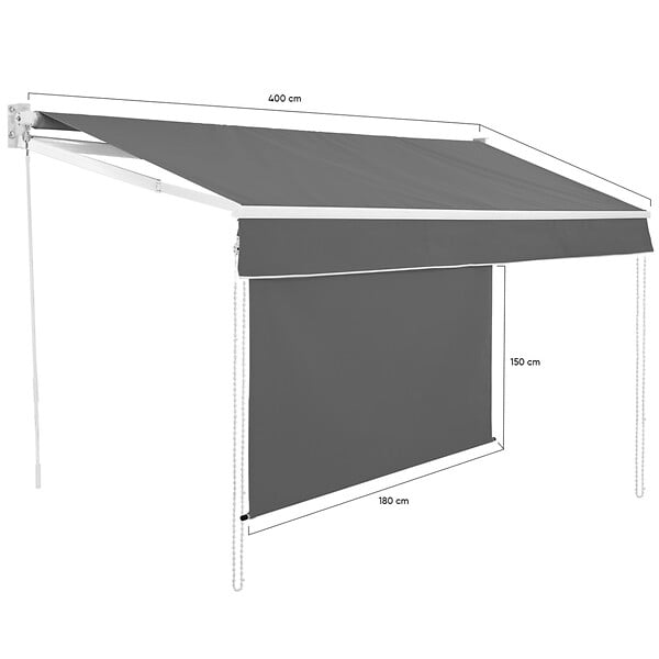 ID MARKET - Store banne manuel 4x3 M gris anthracite lambrequin H.1,50 M - large