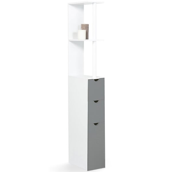 ID MARKET - Meuble WC étagère WILLY bois 3 portes blanc et gris - large