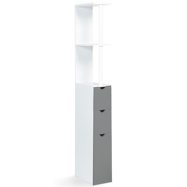 ID MARKET - Meuble WC étagère WILLY bois 3 portes blanc et gris - large