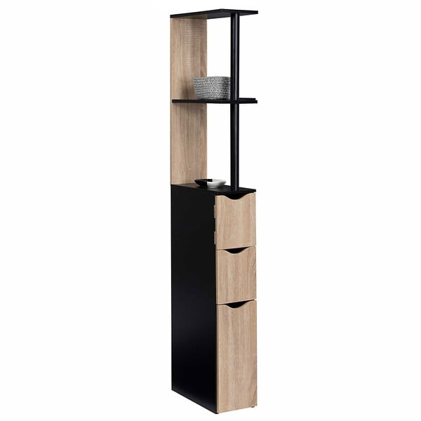 ID MARKET - Meuble WC étagère WILLY bois 3 portes noir et hêtre - large