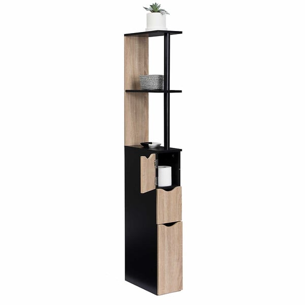ID MARKET - Meuble WC étagère WILLY bois 3 portes noir et hêtre - large