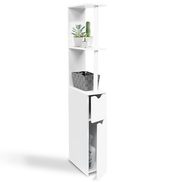 ID MARKET - Meuble WC étagère WILLY bois 2 portes blanc - large