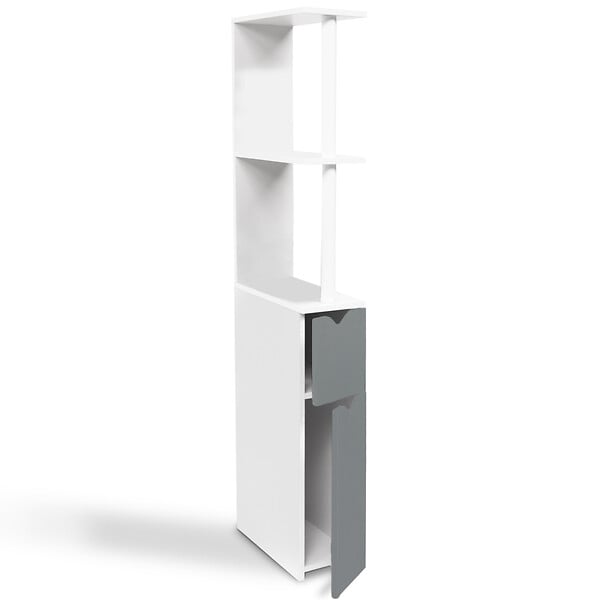 ID MARKET - Meuble WC étagère WILLY bois 2 portes blanc et gris - large