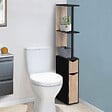 ID MARKET - Meuble WC étagère WILLY bois 2 portes noir et hêtre - vignette