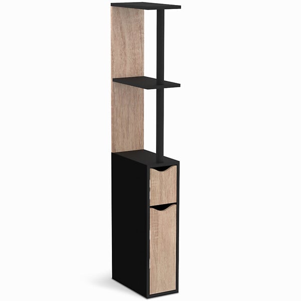 ID MARKET - Meuble WC étagère WILLY bois 2 portes noir et hêtre - large