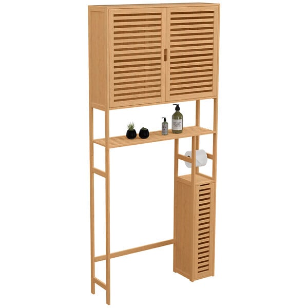 ID MARKET - Meuble WC 3 en 1 avec armoires de rangement bambou BEA - large
