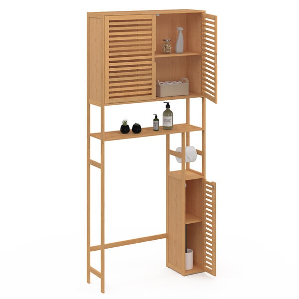 ID MARKET - Meuble WC 3 en 1 avec armoires de rangement bambou BEA - large