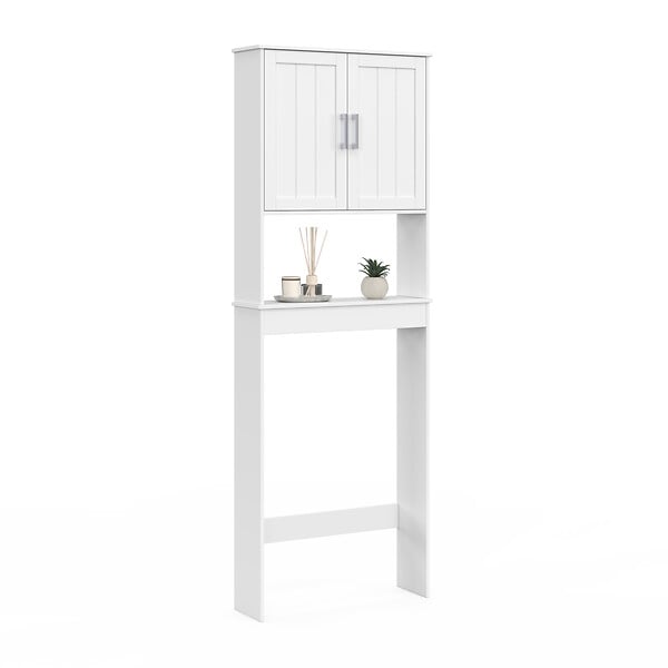 ID MARKET - Meuble étagère dessus WC WALDO placard bois blanc - large