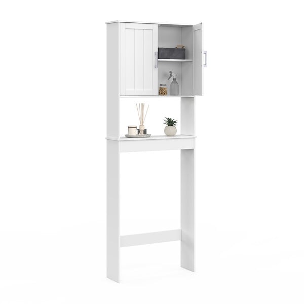 ID MARKET - Meuble étagère dessus WC WALDO placard bois blanc - large
