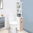 ID MARKET - Meuble WC étagère WILLY bois 2 portes blanc et hêtre - vignette