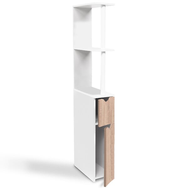 ID MARKET - Meuble WC étagère WILLY bois 2 portes blanc et hêtre - large