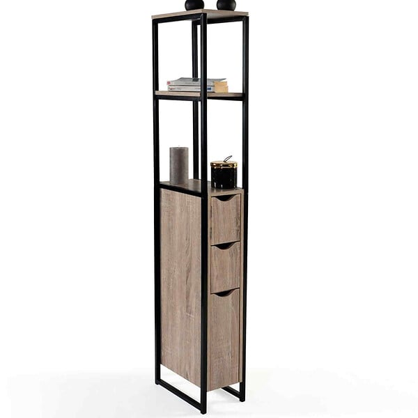 ID MARKET - Meuble WC 3 portes DETROIT design industriel avec étagères - large